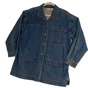 Crossroads Vintage Denim Chore Jacket Womens Medium Blue Utility Casual Pockets
